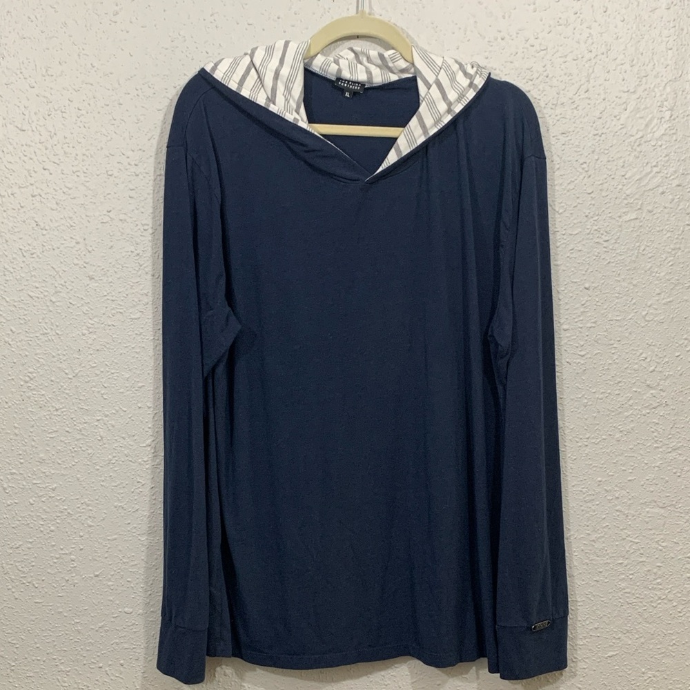 Two Blind Brothers Navy Hoodie Bamboo Lightweight Pullover. Size XL